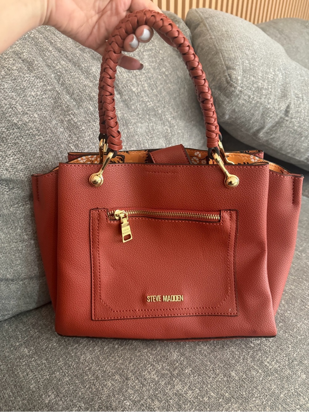 Steve Madden Braided Handle Satchel - Rust